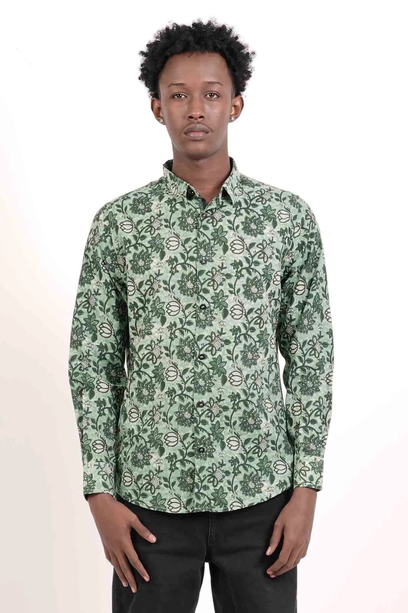 Men's Casual Shirt (Green Printed)